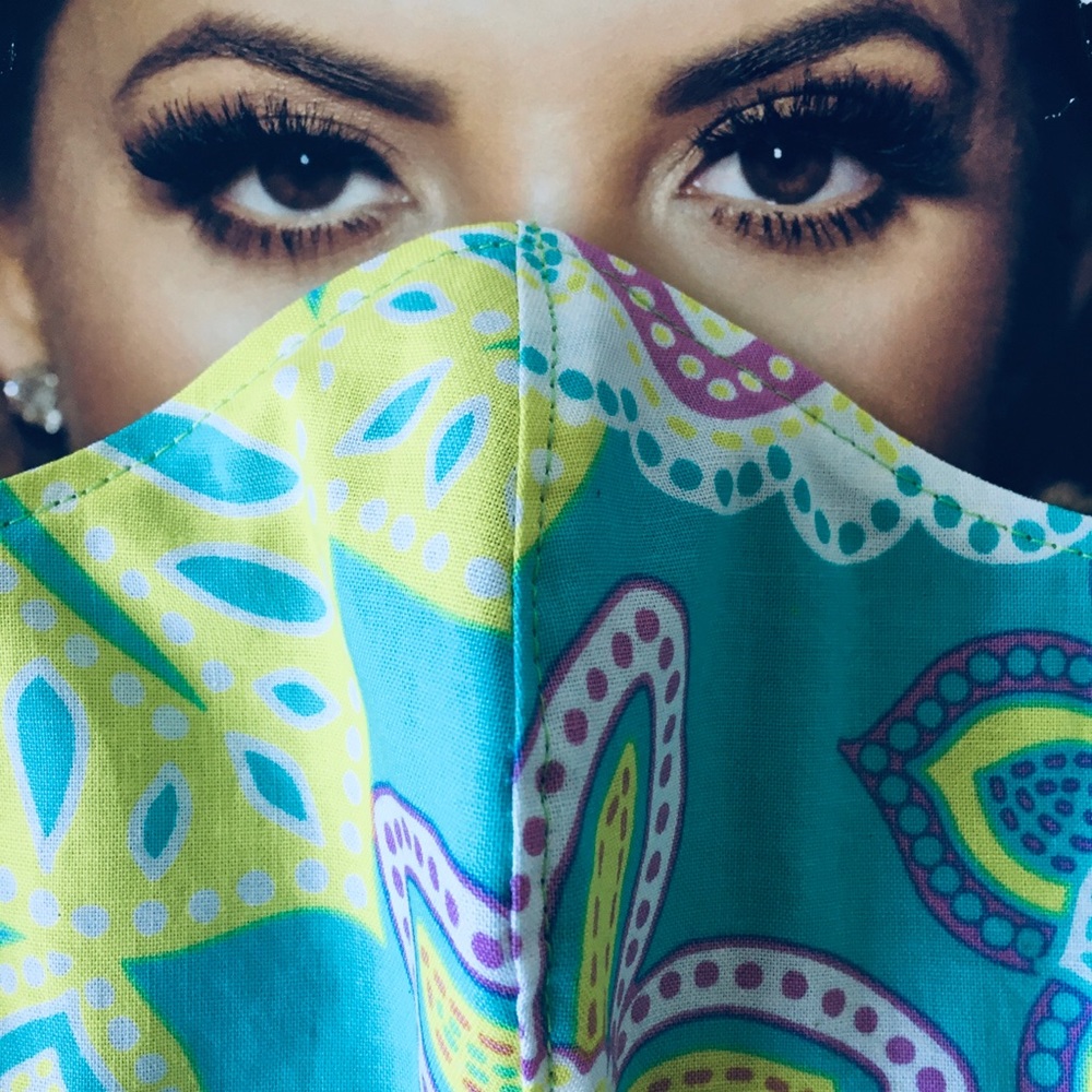 FACE MASK 💯 % COTTON YELLOW AQUA PINK BACKGROUND - Picture 2 of 13